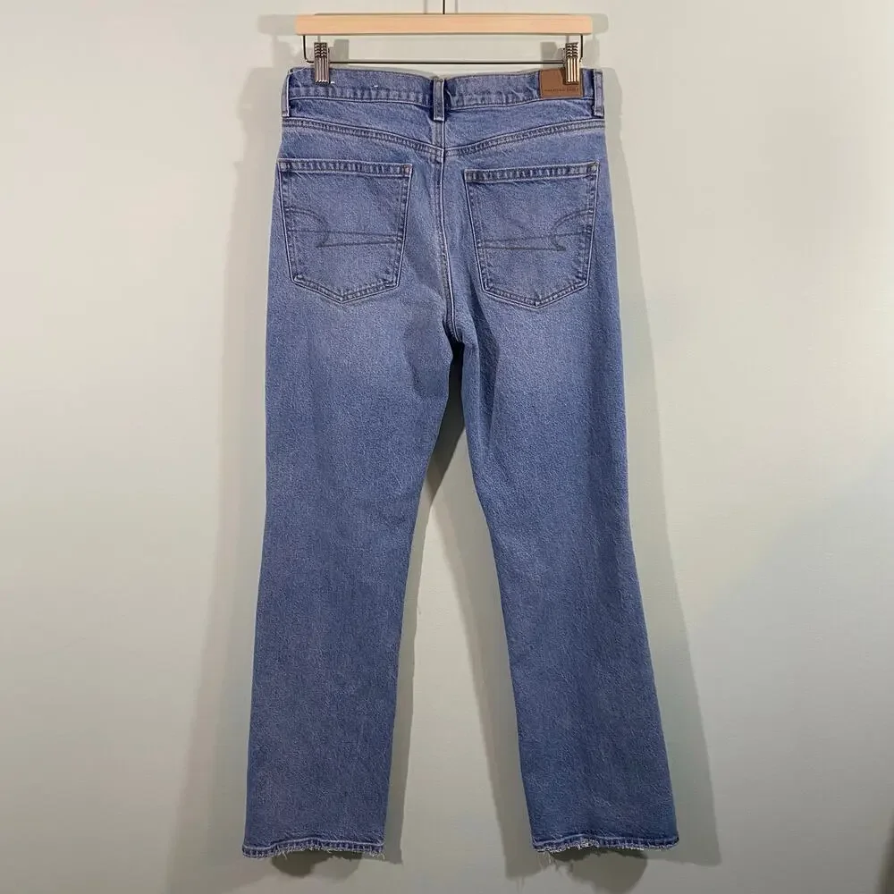 American Eagle Women Blue Slit Hem High Rise 90's Bootcut Jeans Size 8